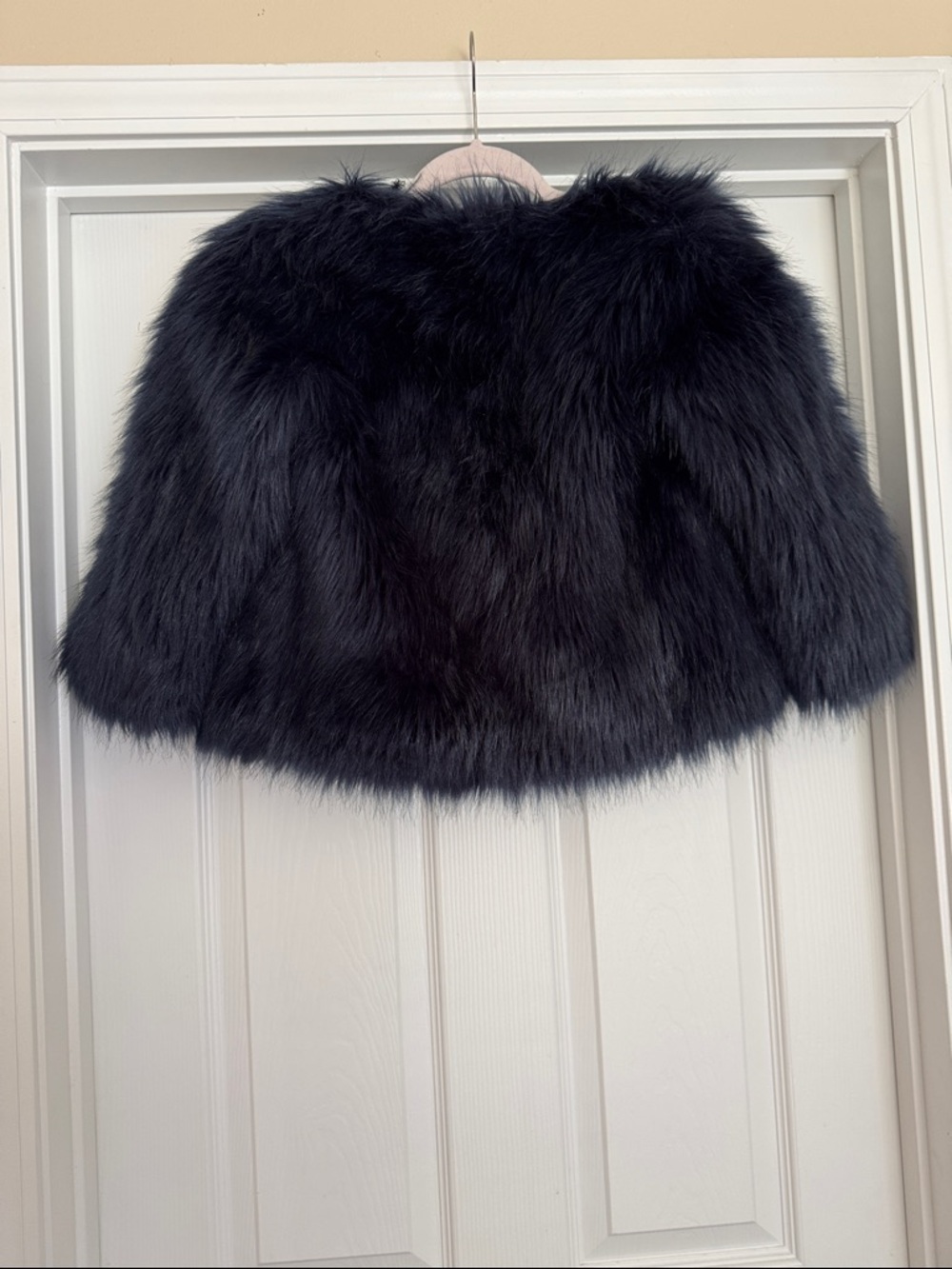 Bakers Black Faux Fur Cape with Floral Lining / Royal Blue - Picture 7 of 9